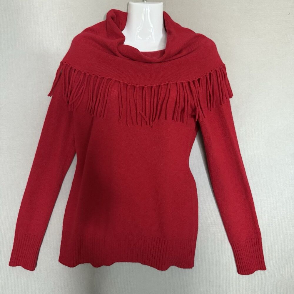 Peck & Peck Cashmere Sweater Medium Red Women Cowl Neck Long Sleeve Quite Luxury